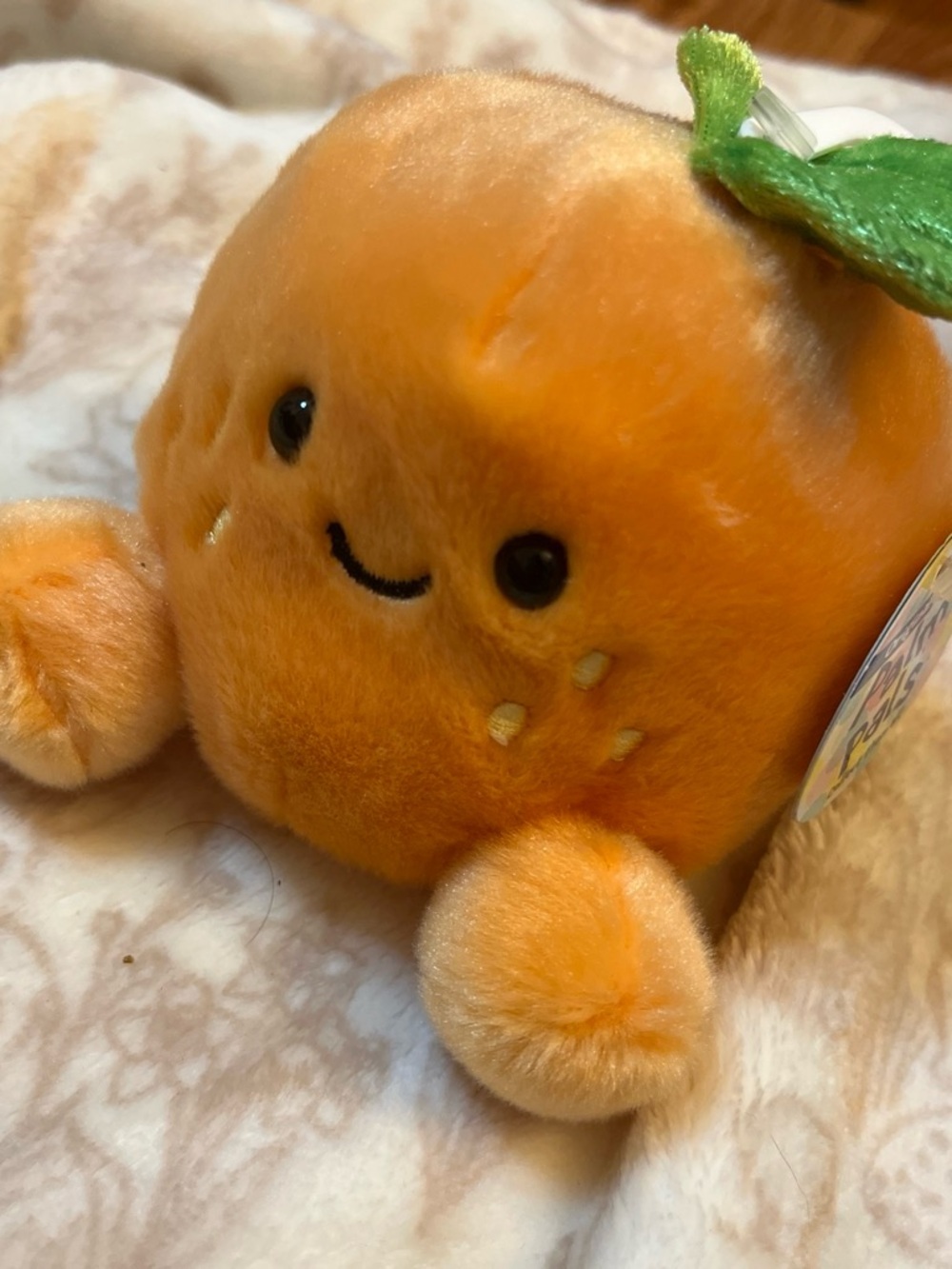 Smiling Orange Fruit Plush Toy with Green Leaf - Soft Cuddly Stuffed Animal